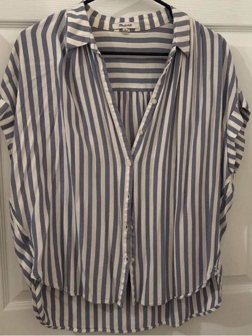 Madewell Blue and White Vertical Stripe Button-Up Blouse